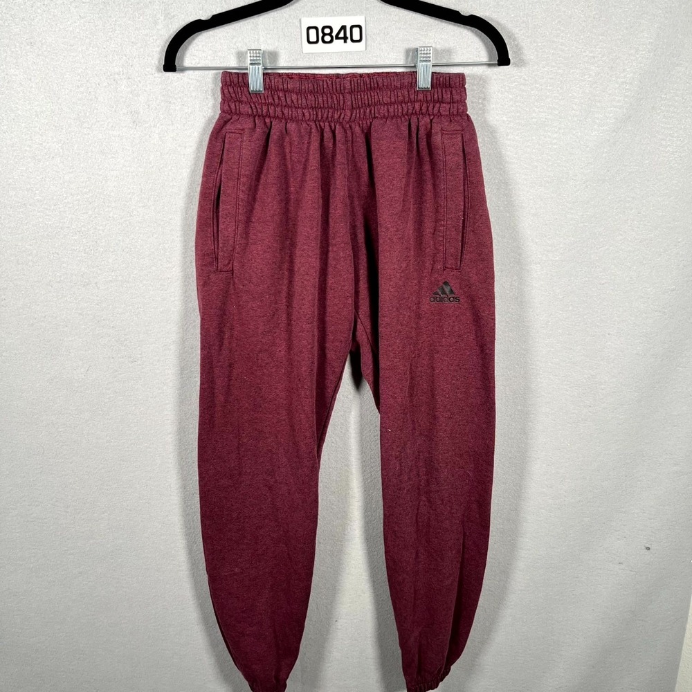 Adidas Jogger Pants Womens XS Burgundy Trefoil Logo Fleece Lined Tapered Leg